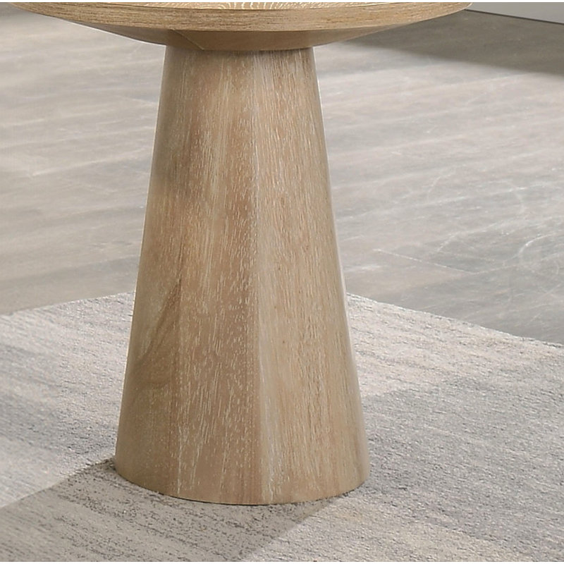 Table de bout ronde à piédestal unique avec structure en bois d'hévéa et finition chêne