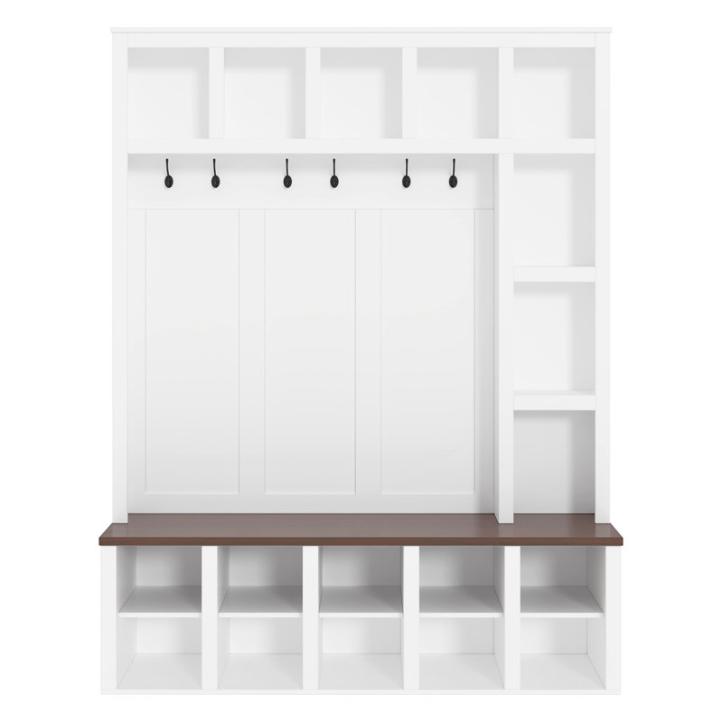 Hall Tree With Mutiple Cubes And Bench, White