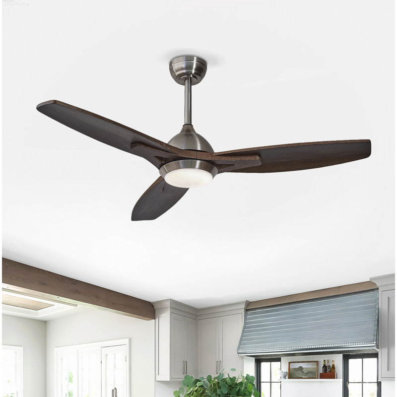 Ventilateur de plafond à moteur à courant continu Modern Farmhouse, 2-Tier, Satin Nickel