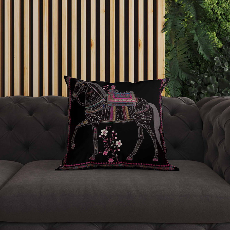 Coussin intérieur / extérieur Painted Pony, Carré 16 po, Black