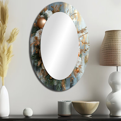 Noël en ton or et vert - Miroir mural traditionnel doré