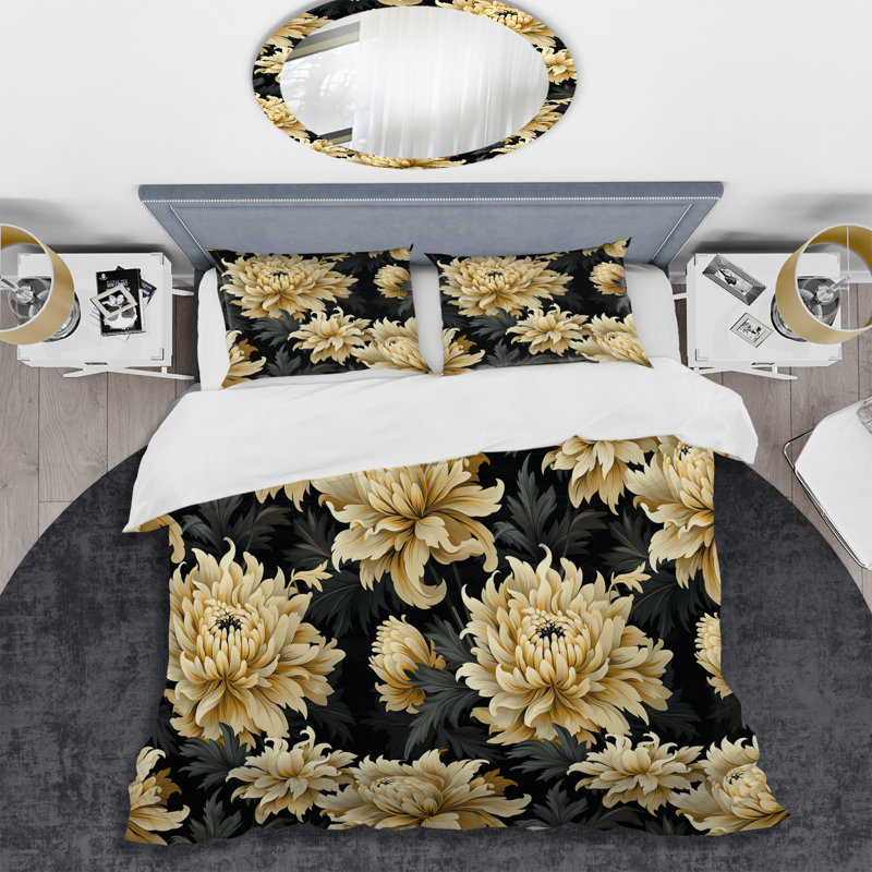 Ensemble de housse de couette damassé Glamour VI bleu foncé et doré, Housse de couette simple + 1 taie décorative stan