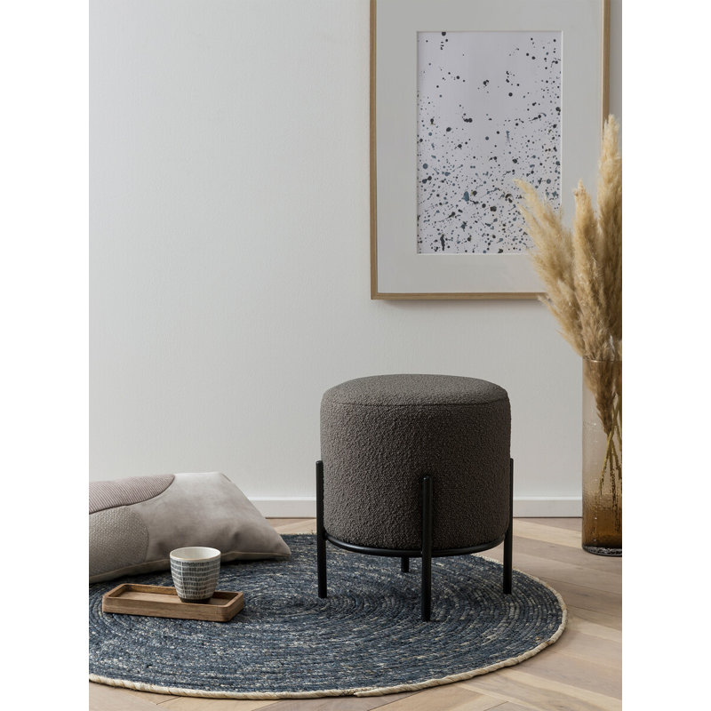 Wigburg 35cm Wide Round Footstool Ottoman, Anthracite, Black