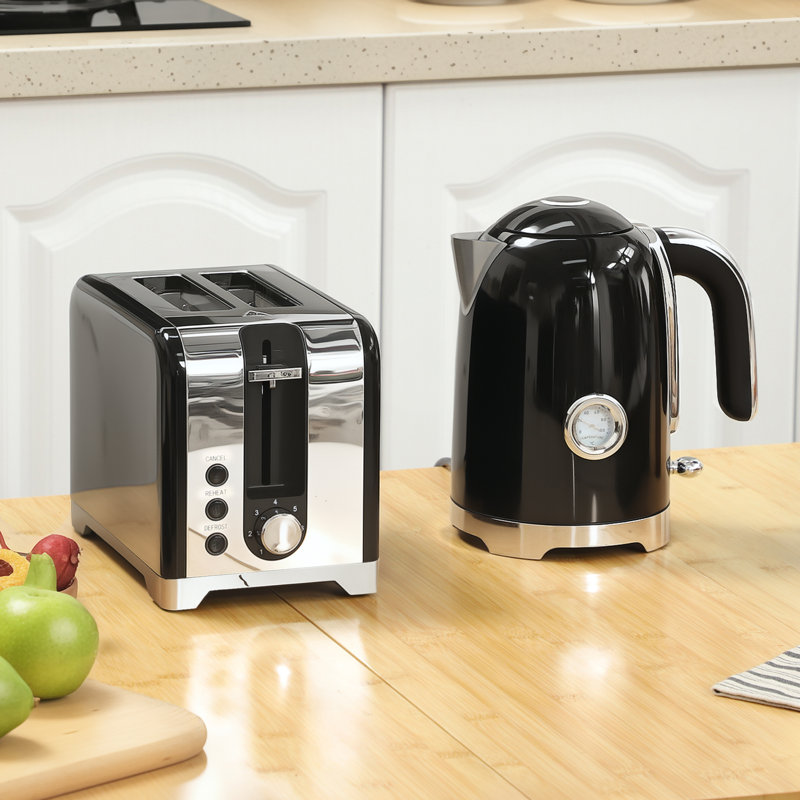 Kettle and Toaster Set, Black/Silver