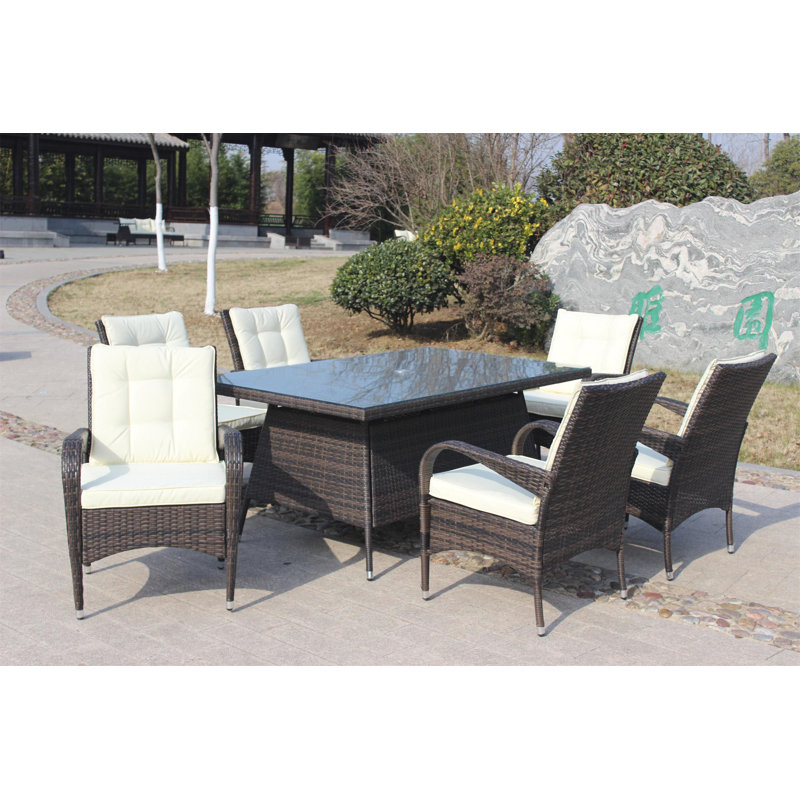 6 - Person Wicker Patio Dining Set with Rectangular Table , Cushions Included