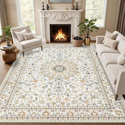 Area Rugs Living Room Rug: Washable Vintage Boho Rug No Slip Stain Resistant Soft Carpet