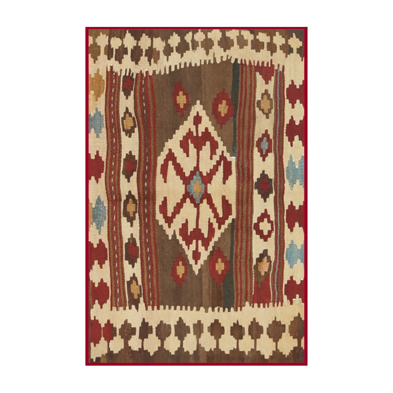 Tapis brun/vert de zone contemporaine, Rectangle 5 pi x 7 pi