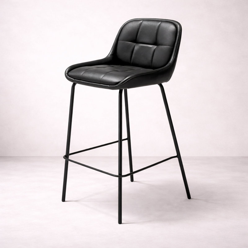 Tabouret de comptoir en cuir Dudley, noir