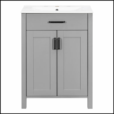 Meuble-lavabo moderne de 48 pouces avec lavabo en céramique, portes à fermeture en douceur, tiroir rabattable et tablettes de porte à double couche pour un rangement élégant