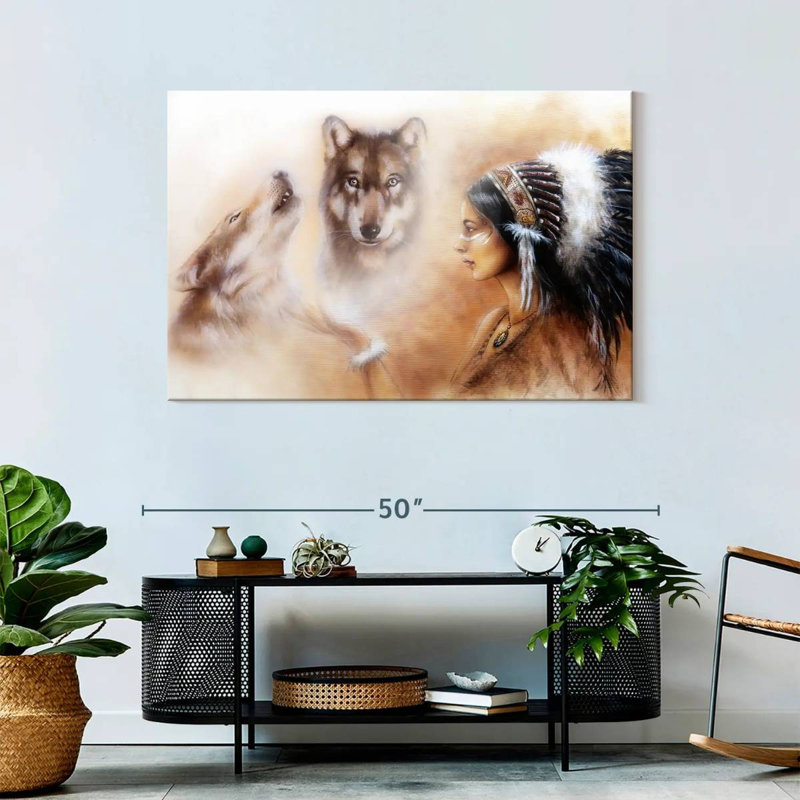 Loch cherokee amérindien sur toile, H 30 po x l 45 po x P 1,25 po
