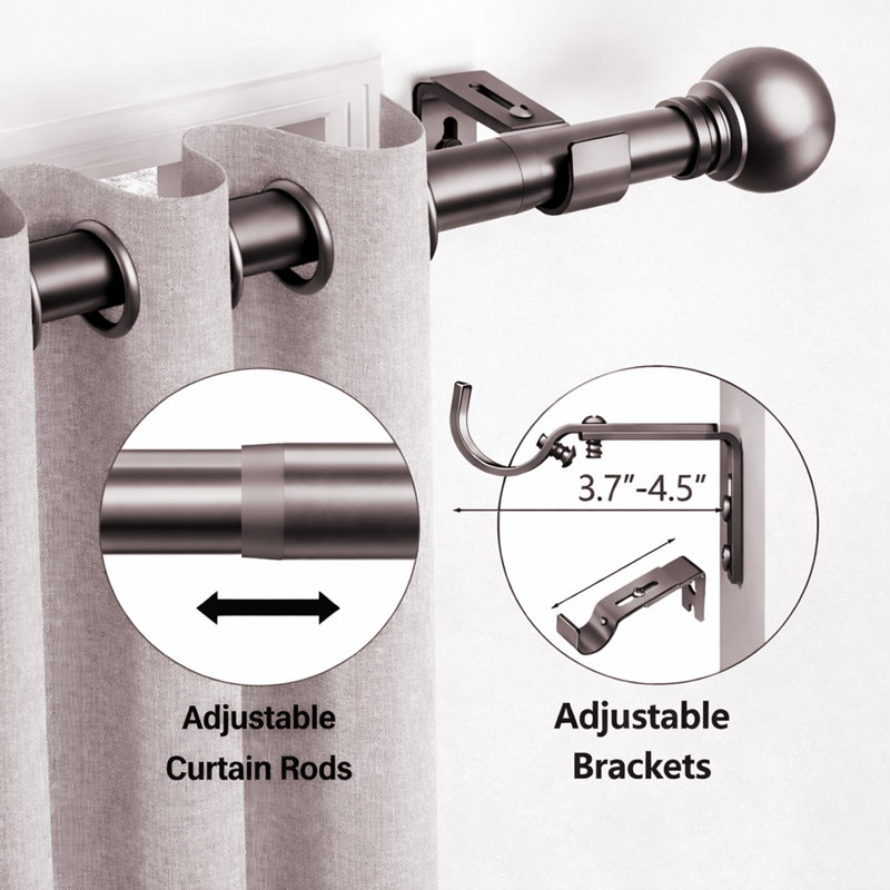 Premium-Quality Adjustable Plain Metal Curtain Rod for Heavy Room Darkening Panels (with Finials), Black Nickel