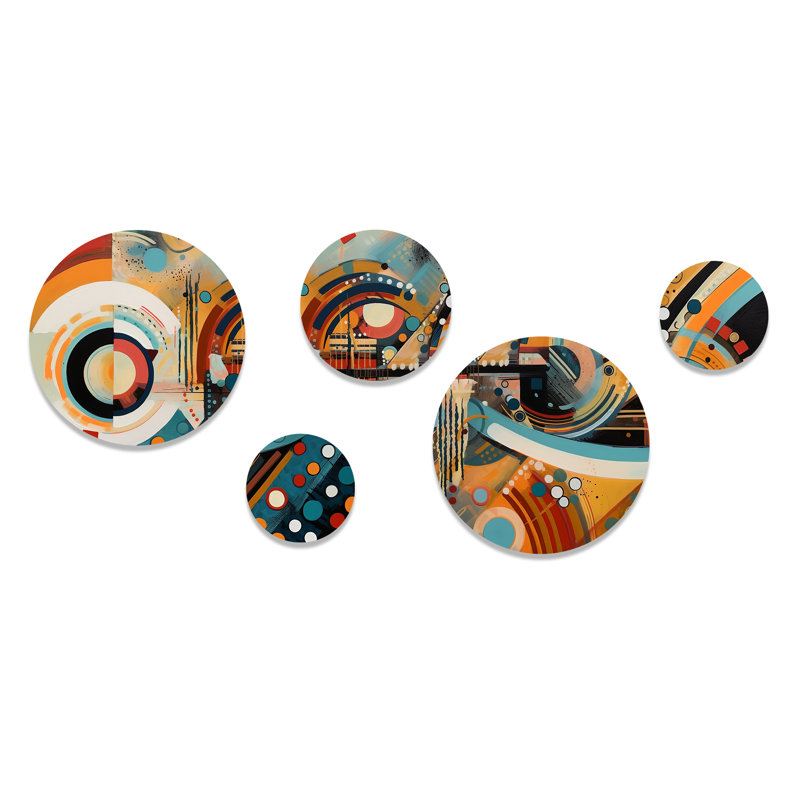 Orange and Blue Geometric Vibrations V - Modern Geometric Metal Wall Décor