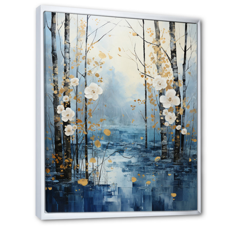 «Letreece Birch Woods Moonlit Symphony V», reproduction d'art sur toile, H 20 po x l 12 po x P 1 po, Cadre flottant blanc