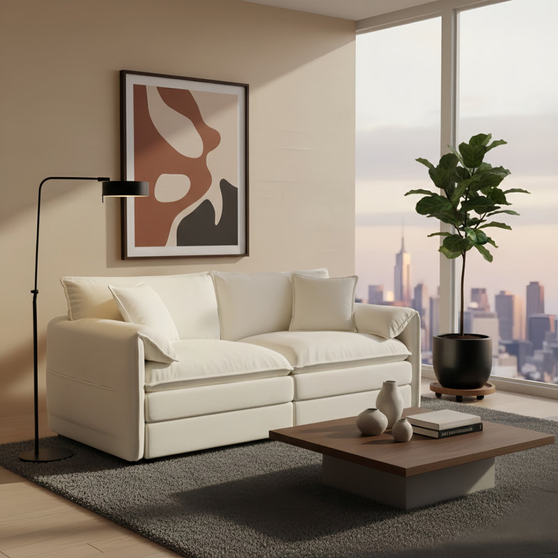 Oversized Chenille Loveseat Sofa, Oversized 2-Seater Small Cloud Couch, Modern Comfy Deep Seat Love Seat For Living Room Bedroom Office Apartment,DIY Combination,Chenille,Beige