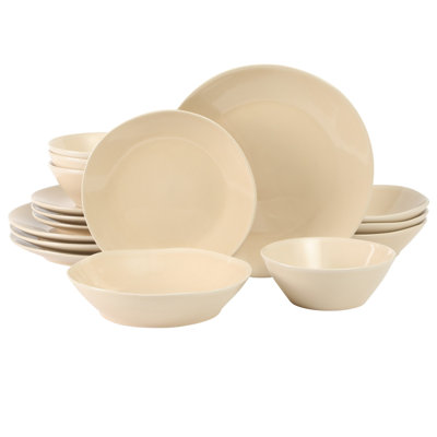Bloomhouse Montecito Breeze 16 Piece (Service for 4) Double Plates and Bowls Stoneware Reactive Glaze Dinnerware Set - Laguna Dawn