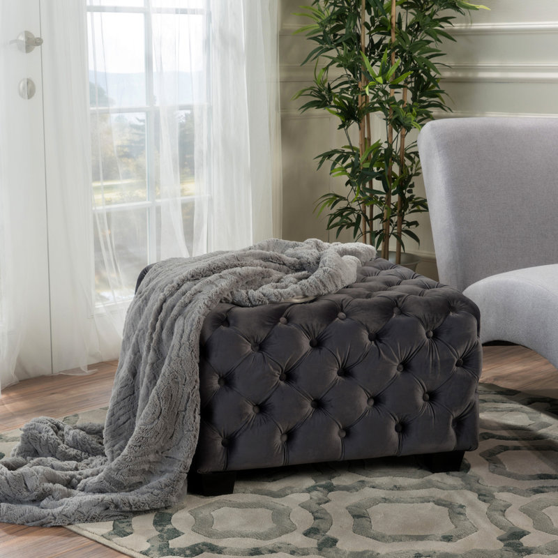 Gris avec revêtement en velours à boutons, intérieur moderne, 29 po x 18,17, apporte un décor, l 28,38 po x P 18,17 po, Gris