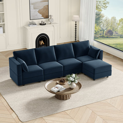 118" Velvet Modular Storage Sofa, 4-seater Convertible Couch With 1 Ottoman