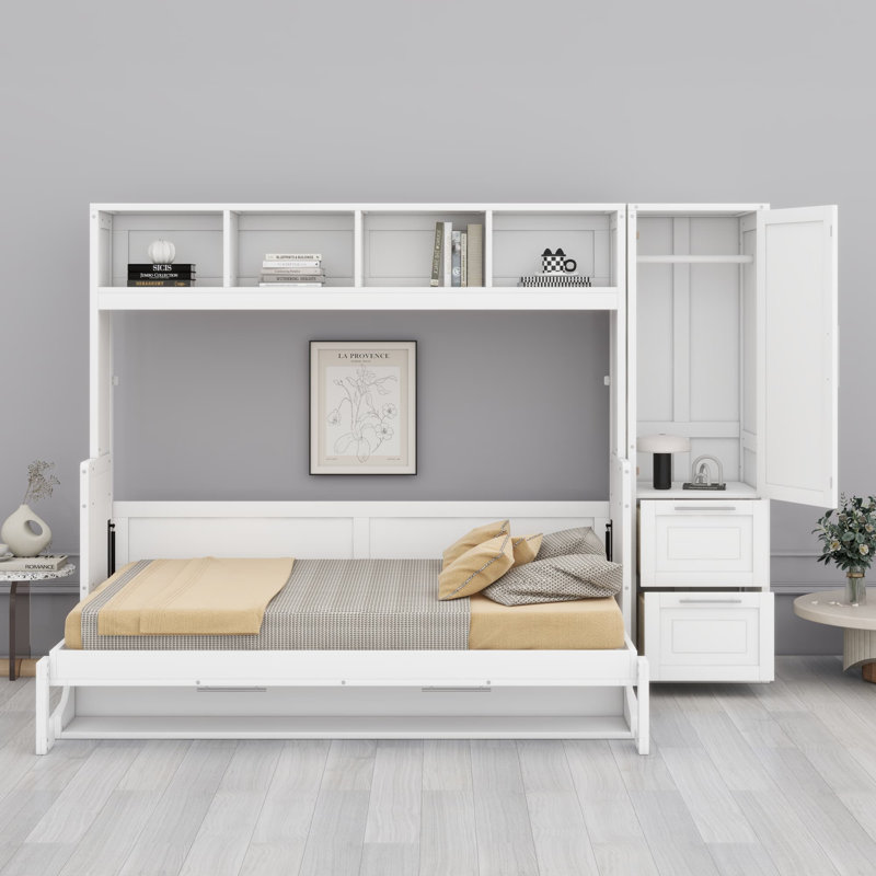 Murphy Bed Wall Bed With Closet, White