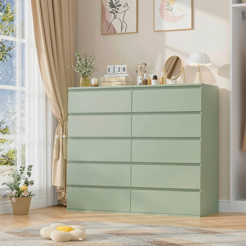 Commode 5 tiroirs (ensemble de 2), Vert Morandi
