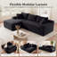 Canapé modulaire en velours côtelé de 106,3 po de largeur avec méridienne en L, siège profond, sans assemblage requis, noir-130040014-130040013