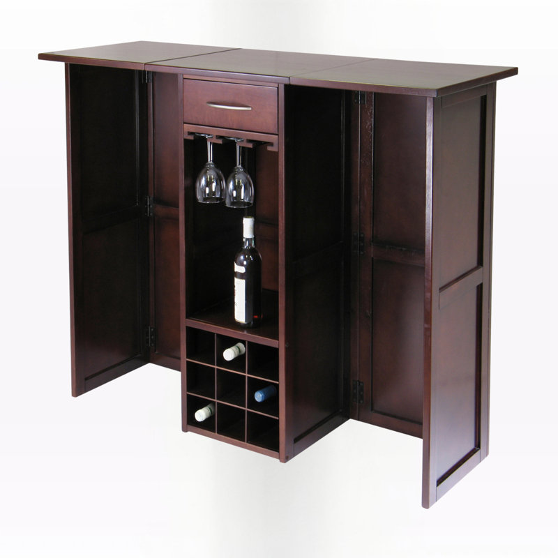 Marigold Walnut Finish Expandable Entertainment Storage Wine Bar, 40" H X 13.86" D X 49.86" L
