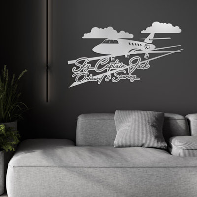 Décoration murale personnalisée en métal Jet, signe de capitaine de ciel personnalisé, décor à bord et en vol, cadeau d'aviation pour pilote, décor de chambre de bébé ou de bureau