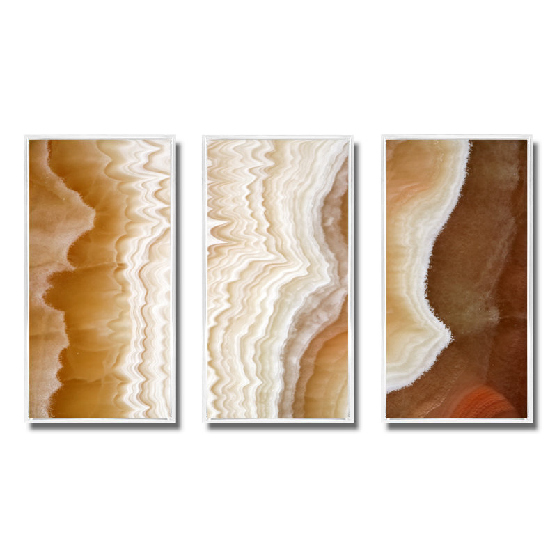 Marble Stone Layers - Ensemble de 3 reproductions sur toile, Cadre blanc, H 32 po x l 48 po x P 1 po