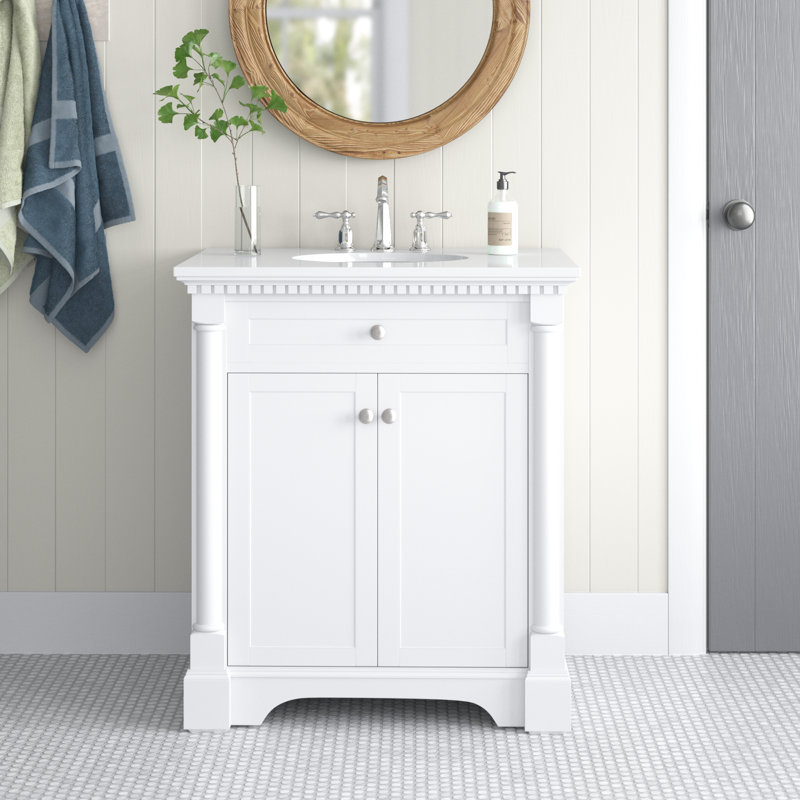 30'' Single Bathroom Vanity with Marble Top, White