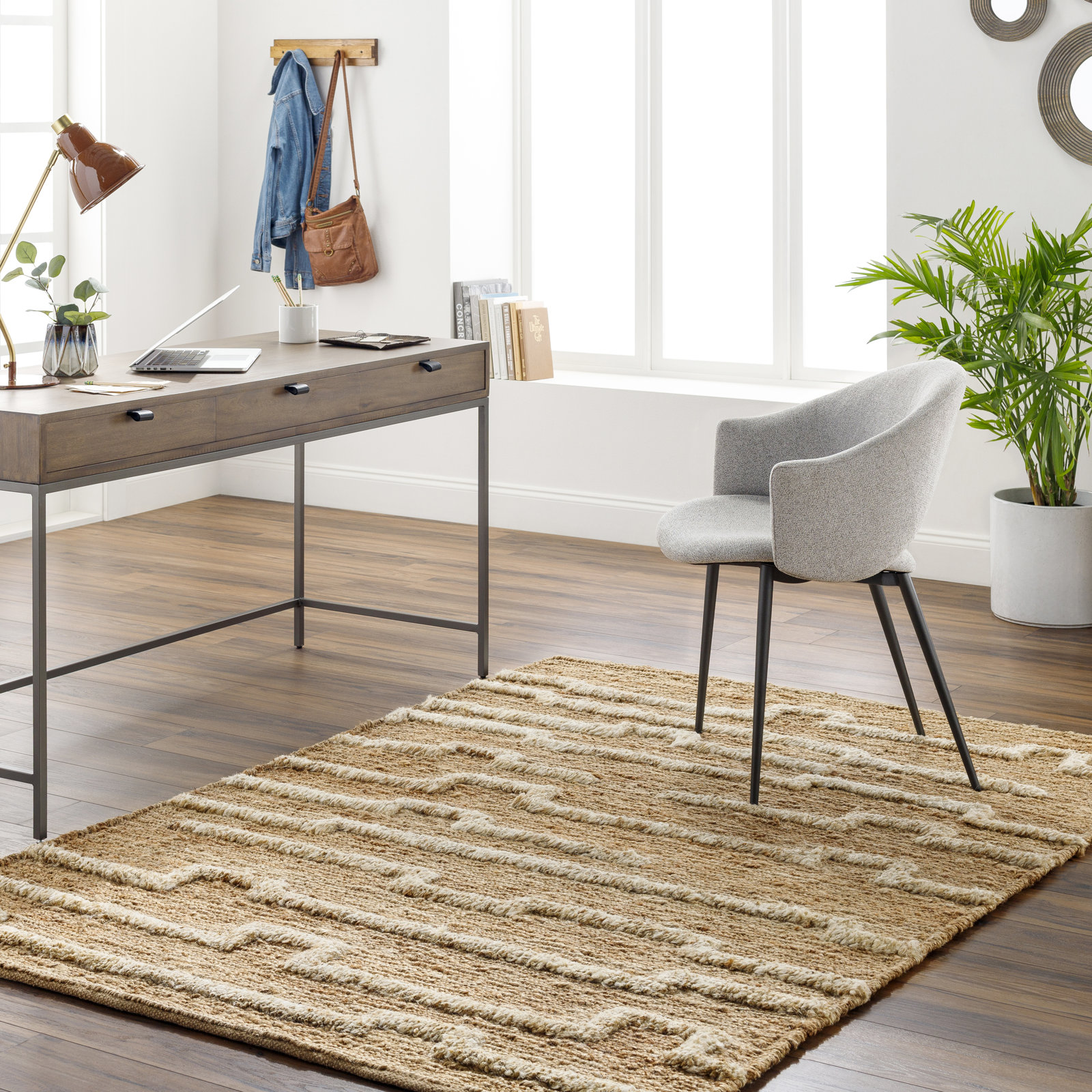 Febina Hand-Knotted Geometric Jute Rug, Rectangle 8' x 10'