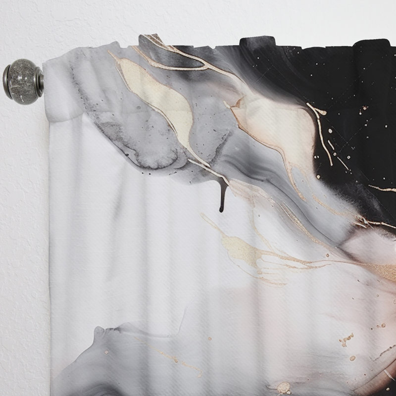 Pink Black Textured Splash Marble I - Abstract Marble Curtain - Velvet Room Darkening - 1 panel, 52" W x 90" L