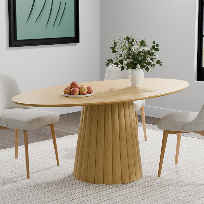 67" Oval Dining Table Pedestal Kitchen Table for 6, Oak