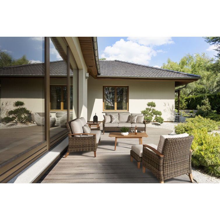 Courson Teak 6 - Person Patio Conversation Sets with Cushions