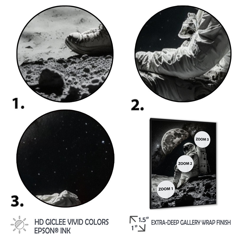 Spaceman on the Moon IV - reproduction sur toile, Cadre photo noir, L 12 po x H 20 po