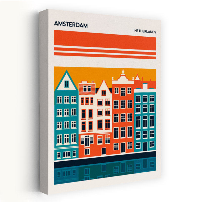 «Amsterdam Canal House», impression abstraite rétro de l'architecture murale de la ville, 36" H x 24" W