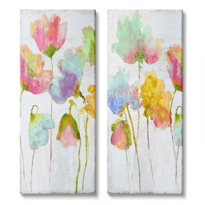 «Whimsical Multicolor Florals Blooming Yellow Pink» par Vanessa Austin, ensemble de 2 reproductions d'art