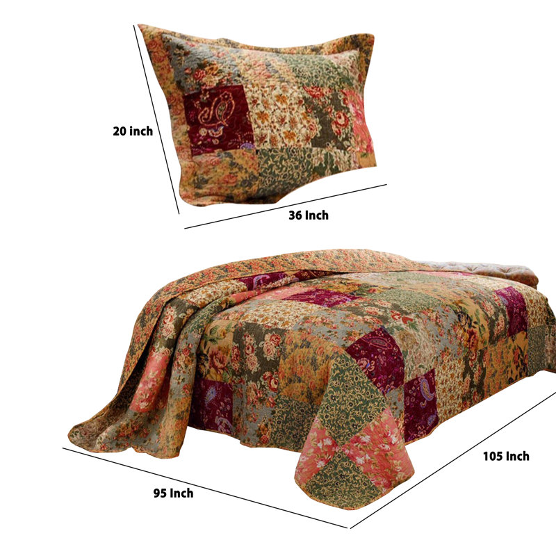 Multicolor Floral Patchwork King Microfiber Quilt Set