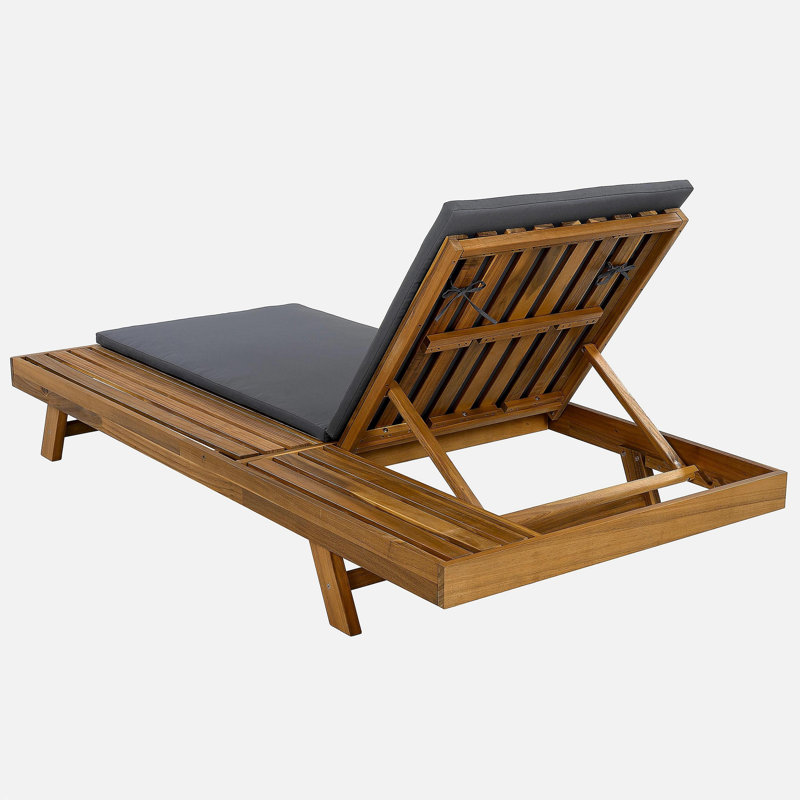 Ensemble de méridienne de salon, espace disponible d'un côté, bois d'acacia avec coussins de salon résistants à l'eau (gris foncé et épaisseur de 2 pouces) - version crème / feuille assortie disponible