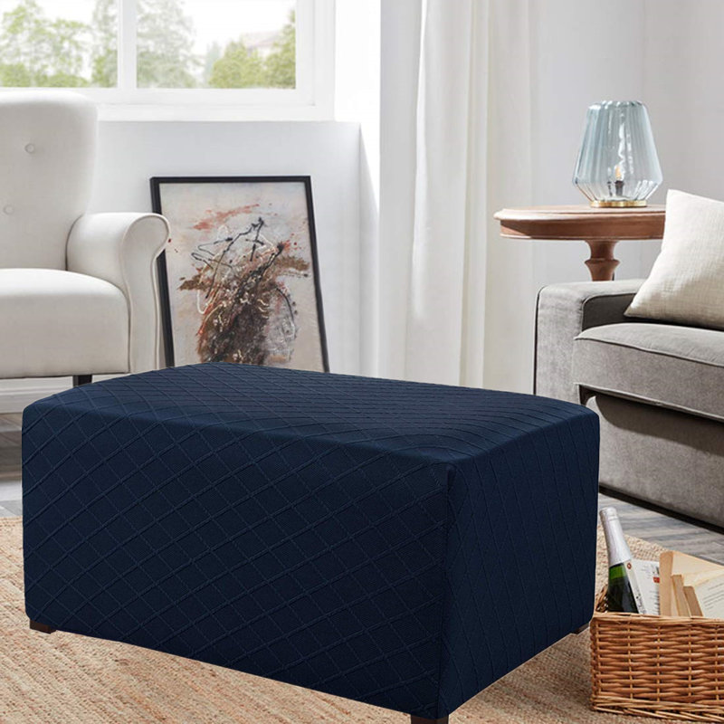 Box Cushion Ottoman Slipcover, Dark Blue