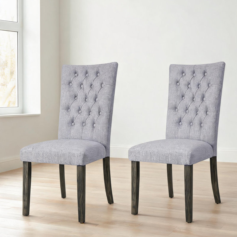 Ensemble de 2 chaises de salle à manger Parsons en lin gris froid avec capitonnage à boutons et pieds en bois