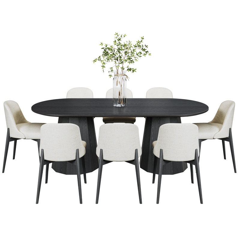 Hartline 8 - Person Double Pedestal Solid Wood Dining Set, Black