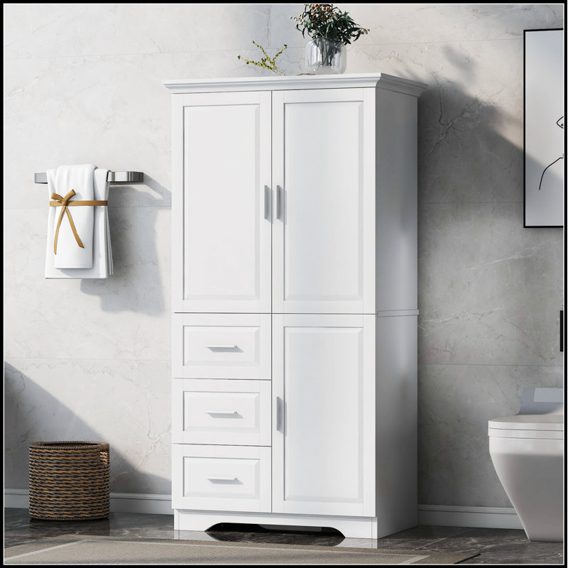 Armoire de rangement haute et large avec portes pour salle de bain / bureau, trois tiroirs, durable et résistante à l'eau