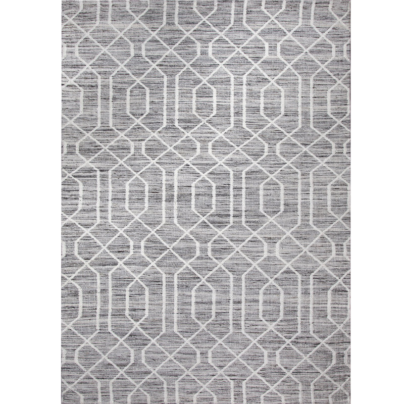 Tapis à tissage plat zone grise handwoven Chariton, Rectangle 5 pi 3 po x 7 pi 3 po
