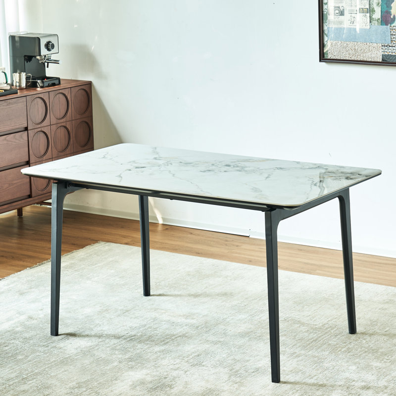 Glossy Sintered Stone Paper Craft Table With Black Legs, Seats 6-8 Jumbo Accommodates