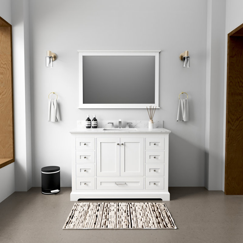 Dukes 48" White Marble Top Vanity with Mirror and Faucet