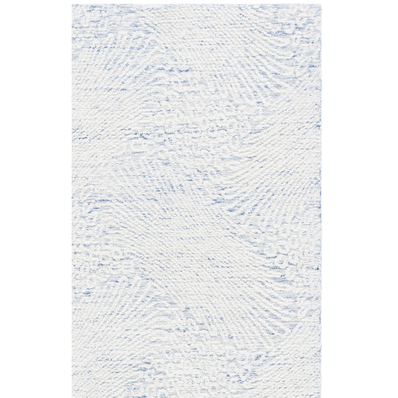 Tapis bleu / ivoire en laine et coton touffetés à la main Deloras, Tapis de couloir 2 pi 3 po x 9 pi