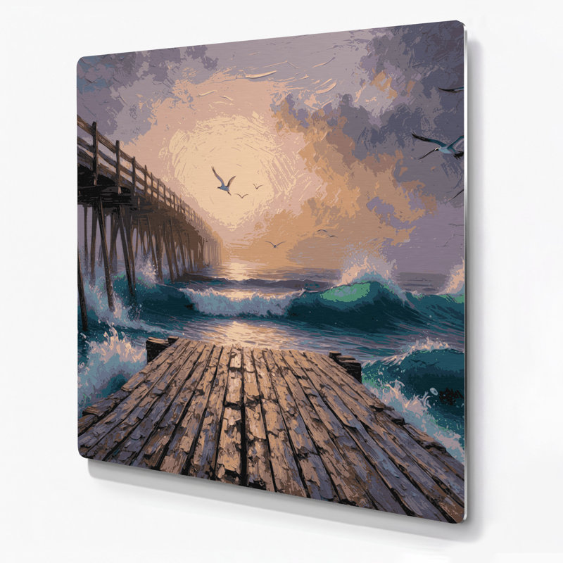 Art mural en métal noir Coastal Pier, H 144 po x l 144 po x P 0,05 po
