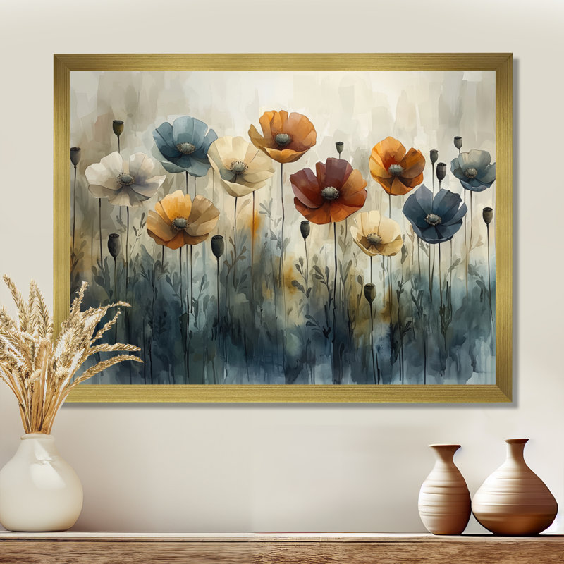 Ophelia - Floral Wall Art, 12" H x 20" W, Gold Single Picture Framed