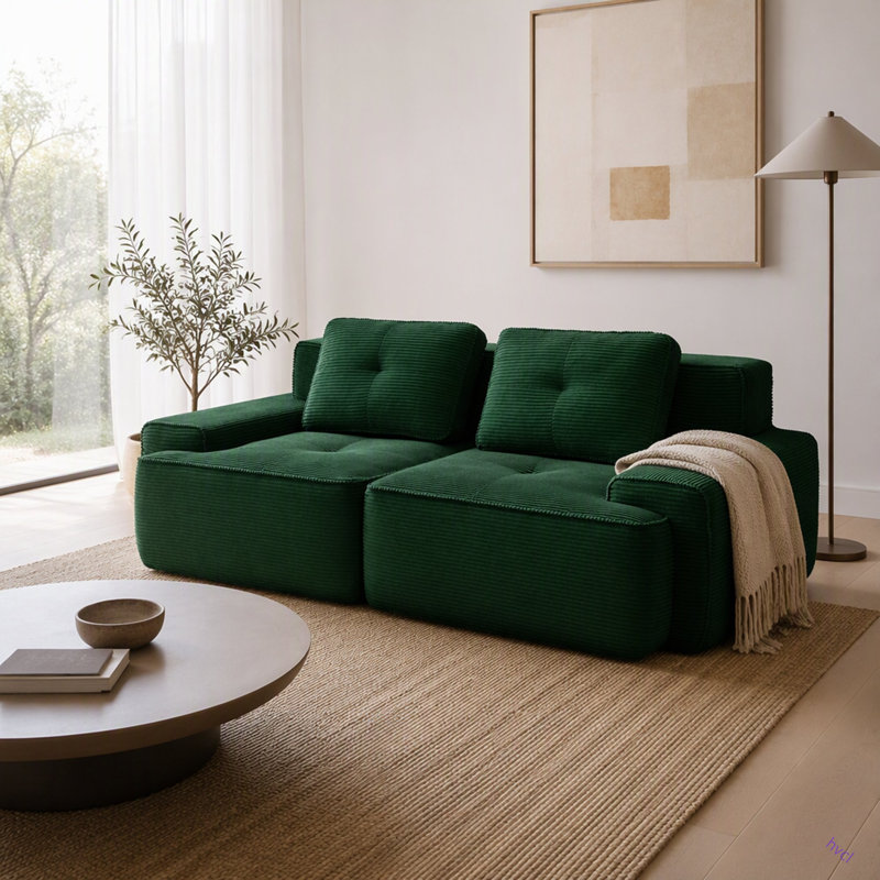 Canapé modulaire en L de 82 po pour salon modulaire en tissu velours côtelé de 82 po avec assise profonde, passepoil perlé, conception capitonnée, sans assemblage, conception antidérapante