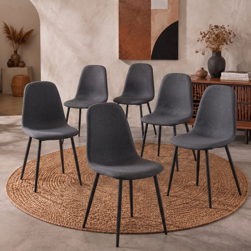 Chaises de salle à manger rembourrées Mekail de style moderne du milieu du siècle avec pieds en métal (ensemble de 6), 6
