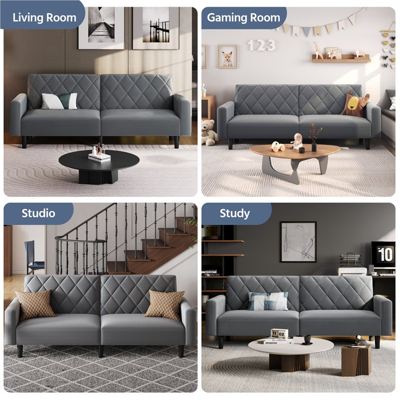 2-Seater Sofa Bed Aidden With Adjustable Backrest, Dark Grey